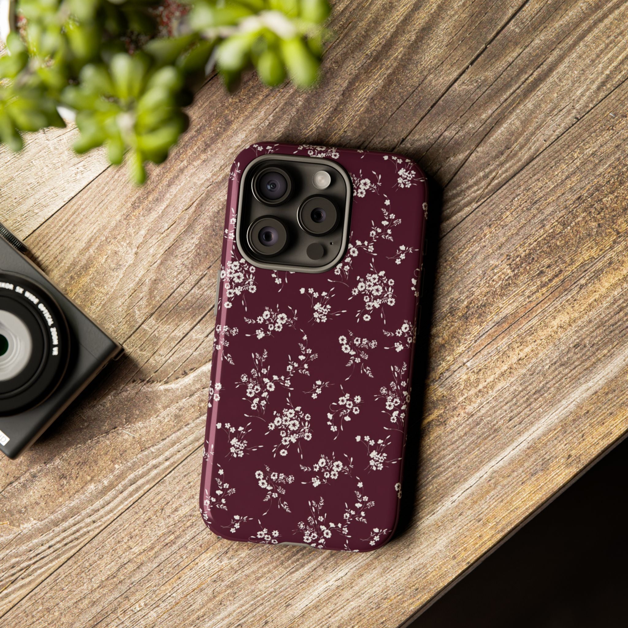 Burgundy Ditsy Floral Tough Case
